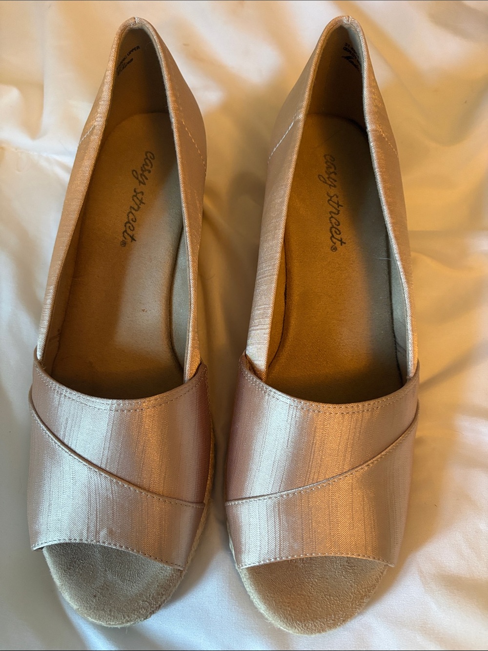 easy street Women's Satin Peep-Toe Flats in Light Pink